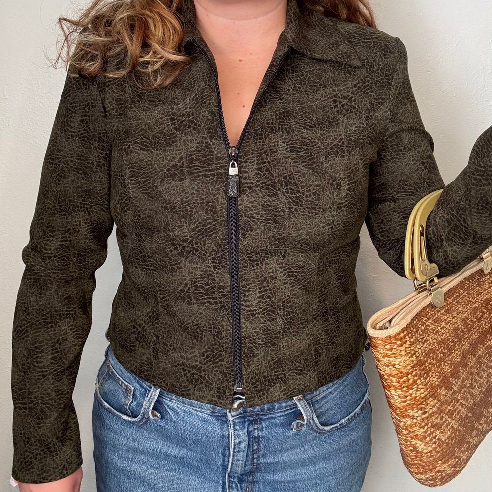 Y2K Positive Attitude Women's Full Zip Blazer Jacket Green Petite Sz 6‎ Grunge